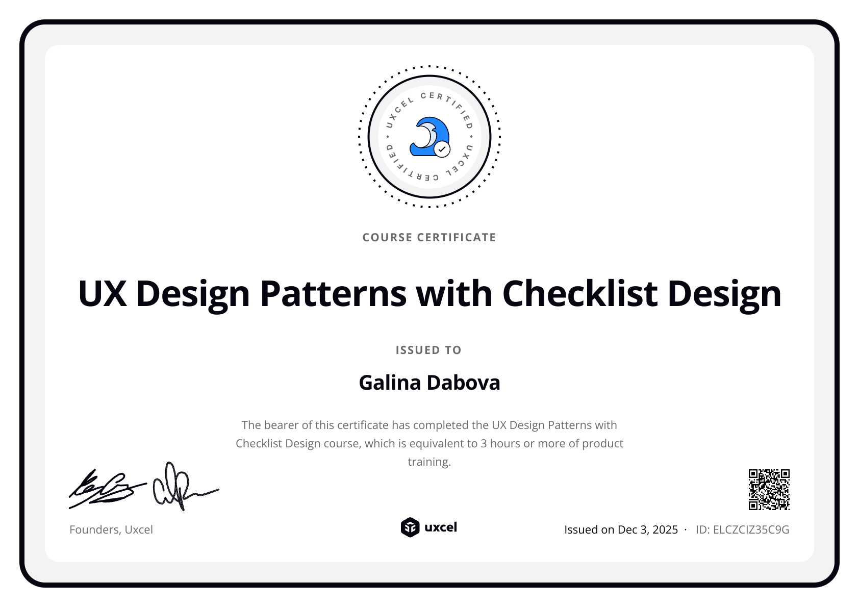 Galina Dabova's certificate